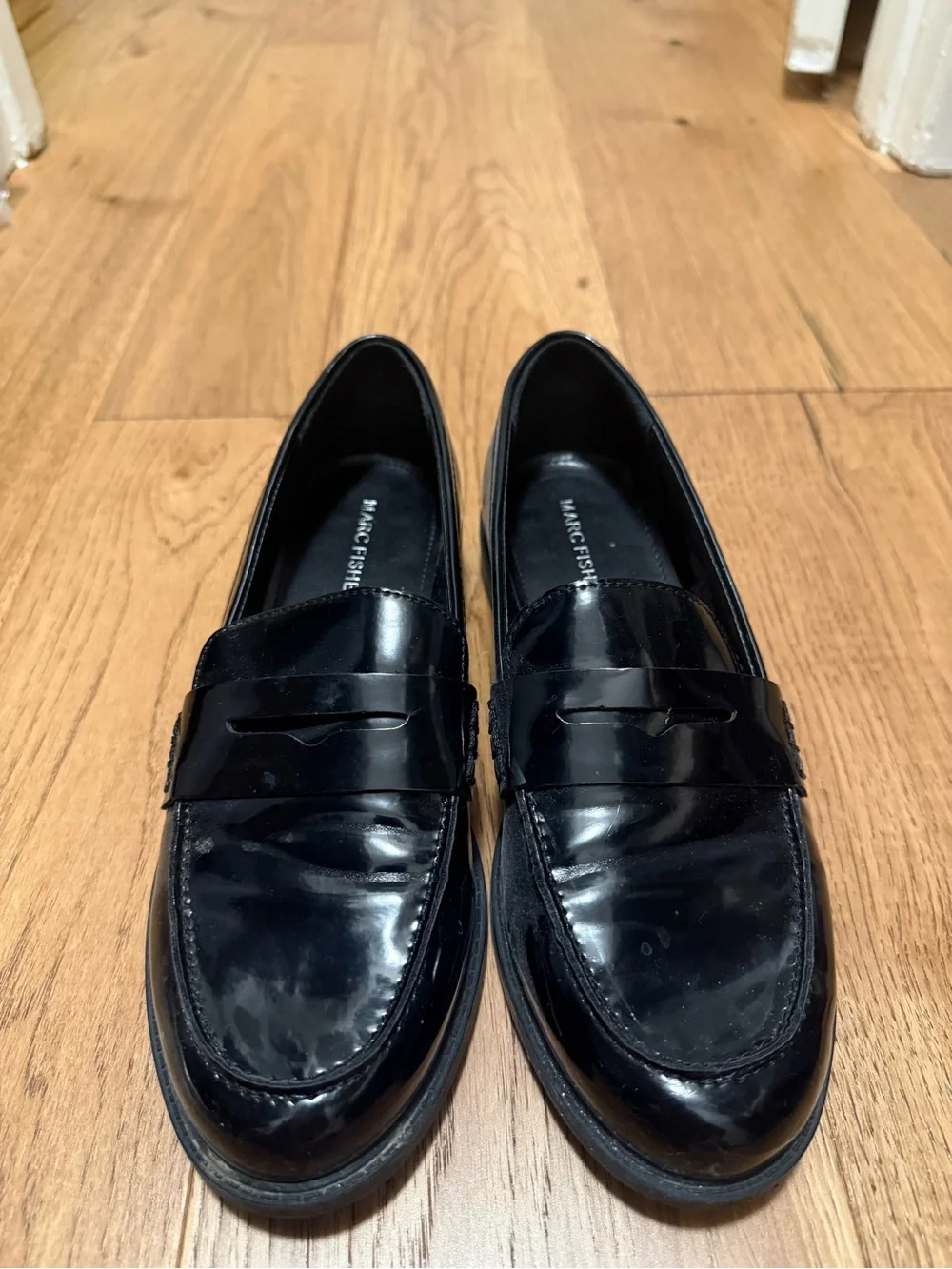 Marc Fisher Black Patent Leather Penny Loafers for Women